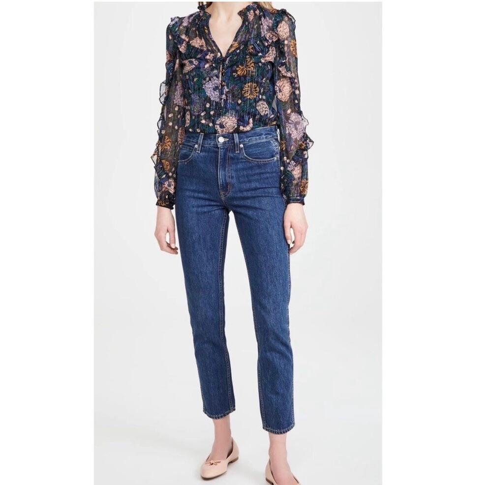 NWOT Veronica Beard Abra Silk Floral Ruffle Blouse Black Multi Size 00